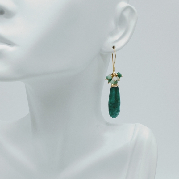 Natural Faceted Emerald Cluster Earrings - Picture 6 of 8